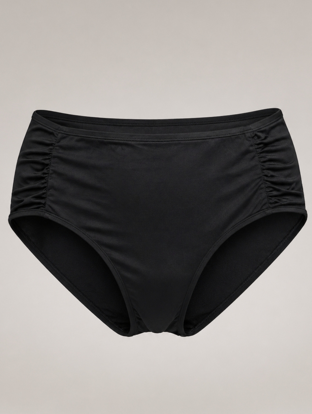 High Waist Bikini Bottoms Black Ruched Side Swimwear Bottom XXL Minimalist Retro